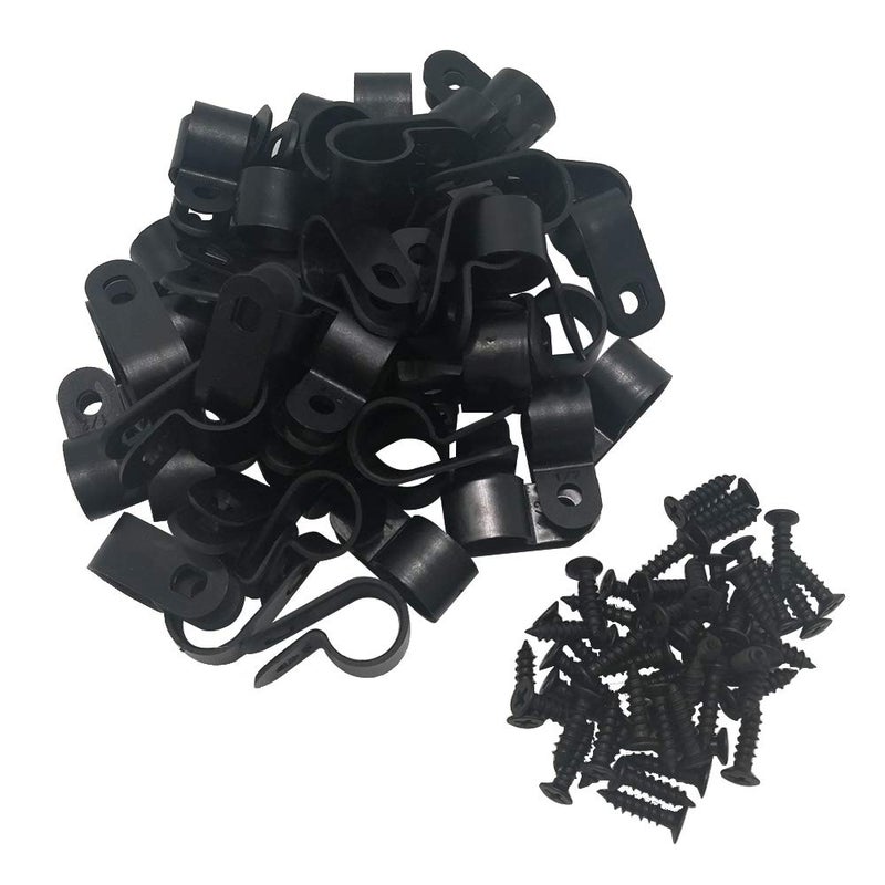 Alamic Cable Clamp R-Type Cable Clip Wire Clamp 1/2" Nylon Screw Mounting Cord Fastener Clips with Screws for Wire Management - 50 Pcs Cable Clamps + 50 Pcs Screws - Image 1